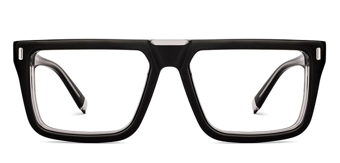 VINCENT CHASE EYEWEAR Zero Power Bluecut & Antiglare Computer Glasses For Eye Protection | Work Formals | Black Transparent Full Rim Hexagonal | For Men & Women | Large | VC E17744