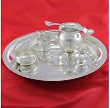 Vedic Vaani Silver-Plated Pooja Thali Set with Accessories