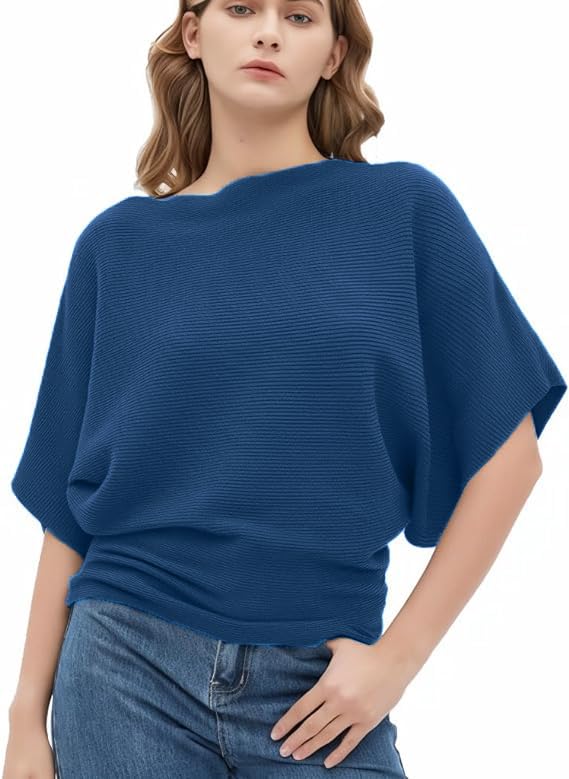 Zilcon Women Fashion Ribbed Batwing Sleeves Bagy Balloon Style Fit Top for Women t Shirts Women Formal, Casual, Office, Date, Outing, Party Tops